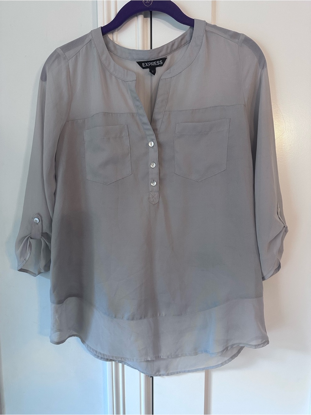 Express Portofino Light Gray Split-Neck Blouse
